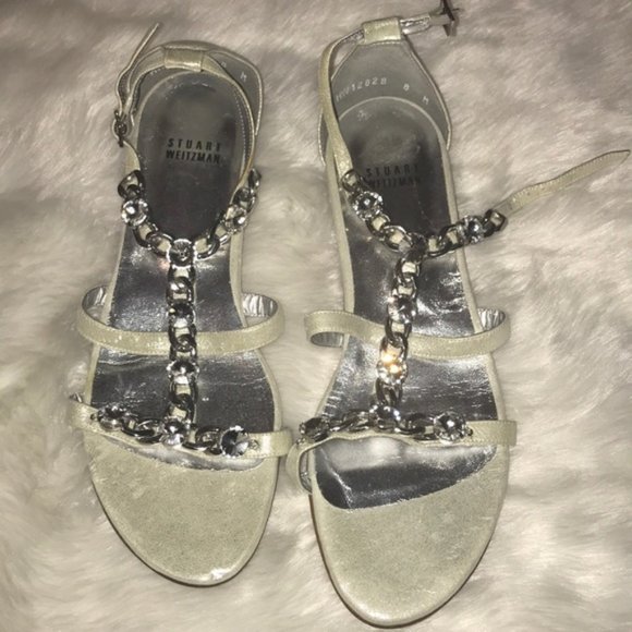 Stuart Weitzman Shoes - NWT$355 Stuart Weitzman Silver Crystal Flats